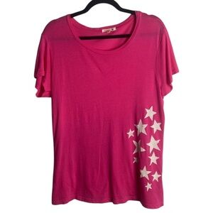 Sundry Size 2 Tee Shirt Hot Pink Star Print Modal Short Sleeve Tee Scoop Neck M